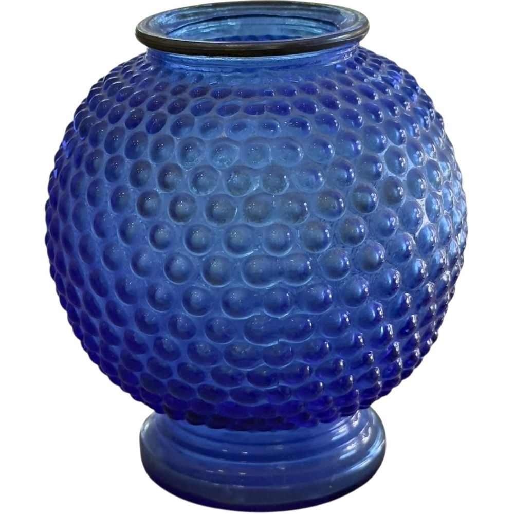 Round Hobnail Dark Blue Unique Small Decorative Glass Vase. Home Decor.